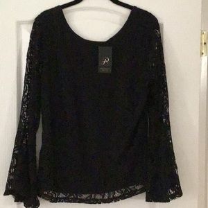 NWT Adrianna Papell black lace blouse size L